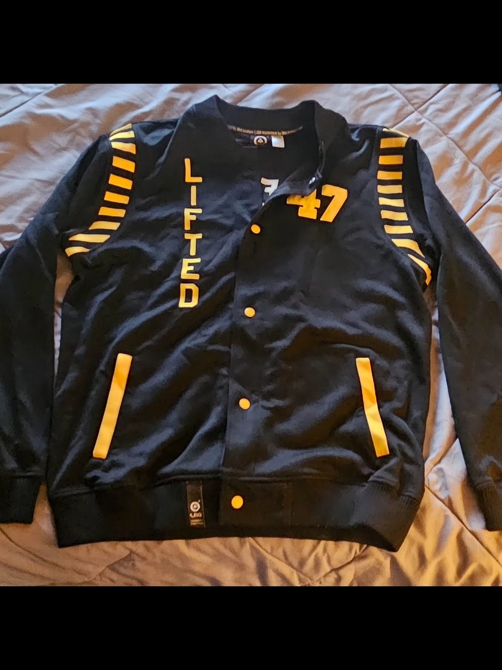 LRG - Black Jacket with Yellow and Purple Globe Embroidery